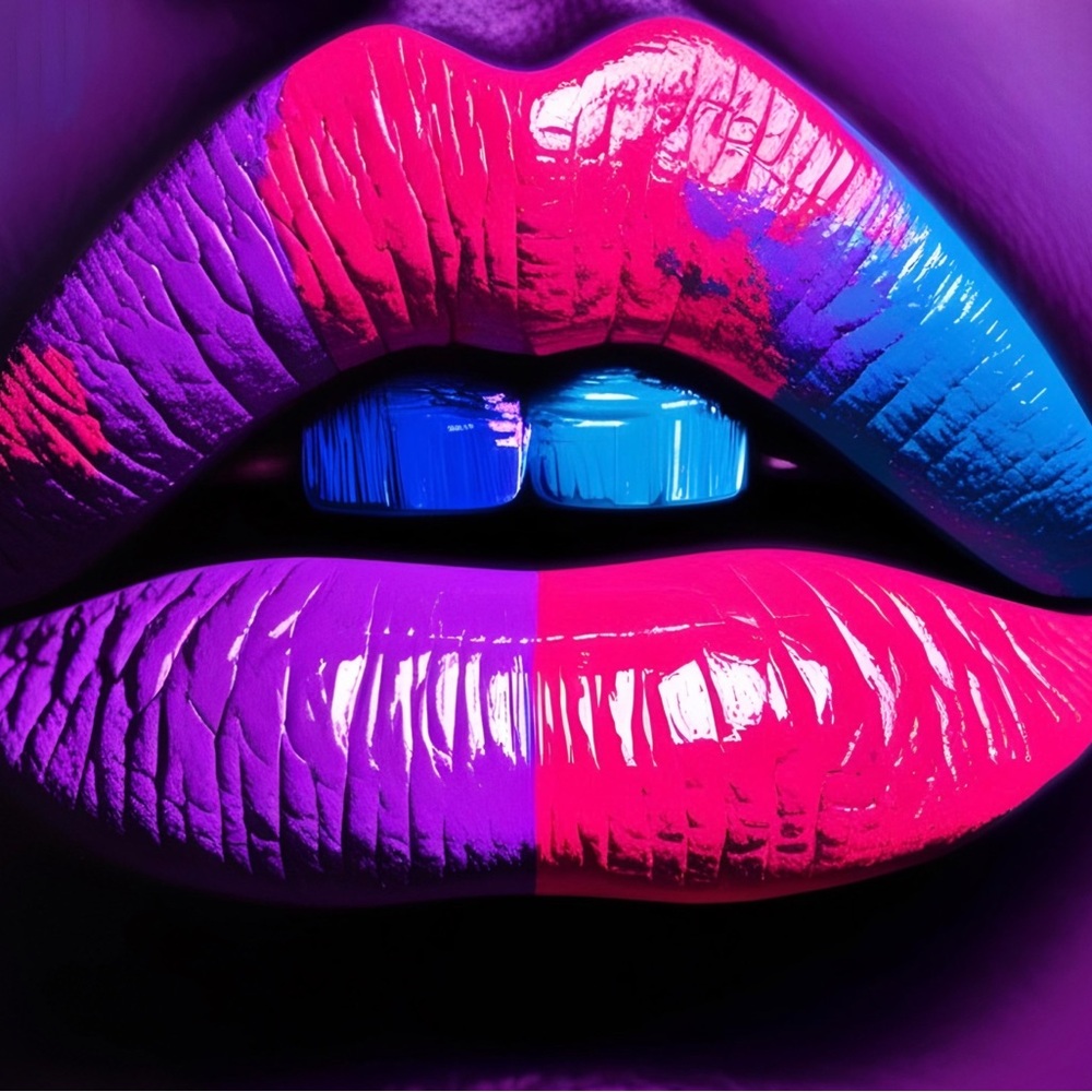 Neon pop lips metal art print